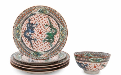 Six Chinese Wucai Enameled Porcelain Articles