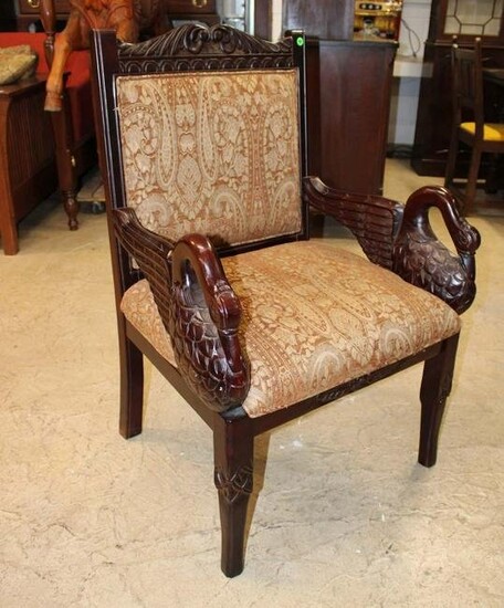 Solid mahogany winged swan carved arm chair