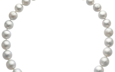 South Sea Cultured Pearl, Diamond, Platinum Necklace Stones: Full-cut...