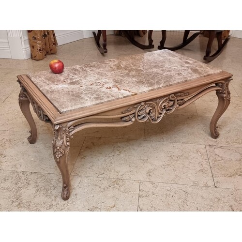 Star Lot : A beautifully carved, marble topped coffee table ...