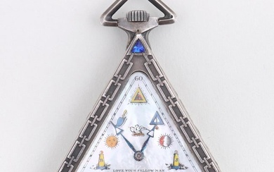 Swiss Sterling Silver Triangular Masonic Pocket Watch