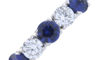 Synthetic sapphire & brilliant-cut diamond five-stone ring