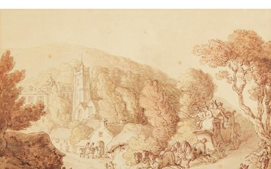 THOMAS ROWLANDSON (BRITISH 1756-1827) A MAIL COACH ON