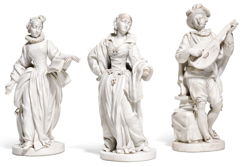 THREE SEVRES WHITE BISCUIT PORCELAIN FIGURES, CIRCA 1772
