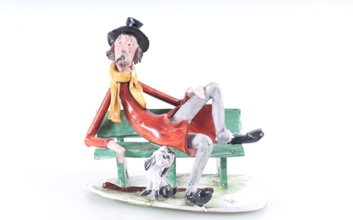 T.P. Ceramics Hand Made Man On Bench With Dog Figurine