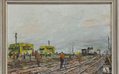 TRAIN TRACKS, AN OIL BY WILLIAM FERGUSSON