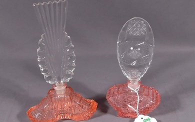 TWO CZECH PINK CRYSTAL PERFUME BOTTLES