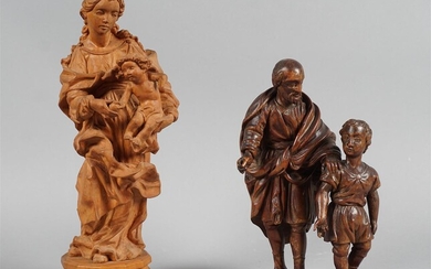 TWO GERMAN CARVED FRUITWOOD FIGURAL GROUPS