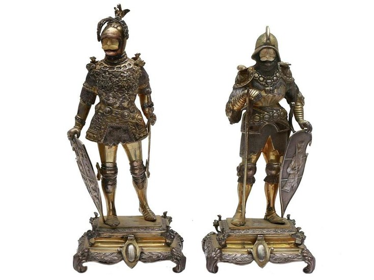 TWO GERMAN MINIATURE GILT-SILVER KNIGHT IN ARMOR