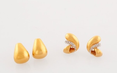 TWO PAIR OF DIAMOND AND GOLD EARRINGS