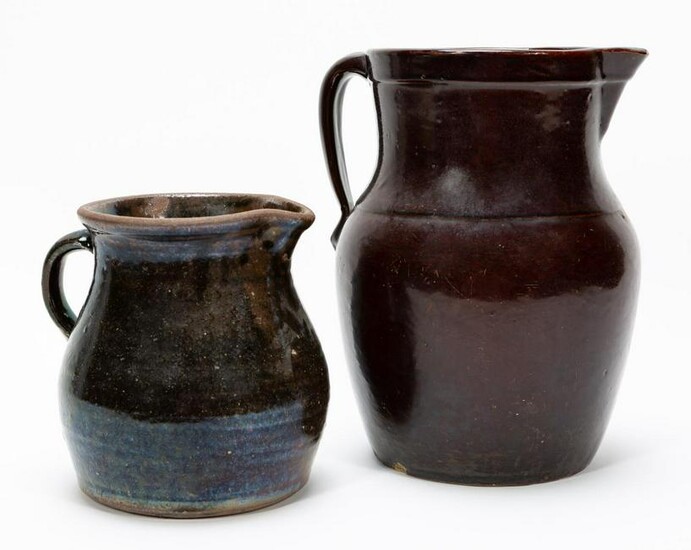 TWO SOUTHERN POTTERY PITCHERS, GLAZED EARTHENWARE
