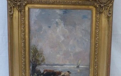 Table "Cows in the meadow". Signed Frans Langeveld. Size: 39...