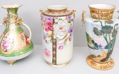 Three Antique Nippon Porcelain Vases
