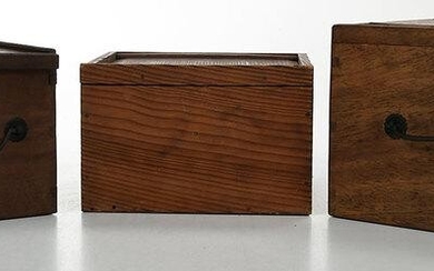 Three Asian Wood Boxes with Sliding Panel Lids
