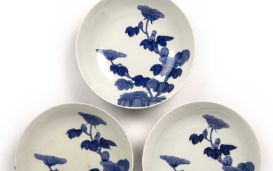 Three Hirado blue and white bowls Japanese, 19th Century painted...