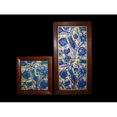Three Large Moulded Kashan Tiles Decorated With Floral Motif...