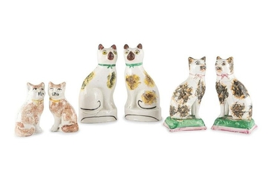 Three Pairs of Staffordshire Glazed Earthenware Cats