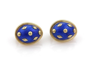 Tiffany & Co. Schlumberger Blue Dot Lozenge Enamel Post Clip Earrings