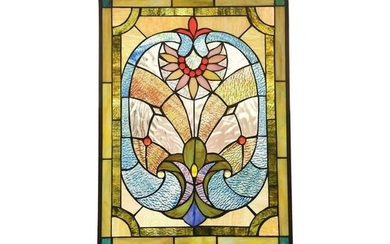 Tiffany-style Blue Green Stained Art Glass Hanging