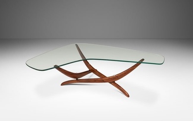 Title: Mid-Century Modern Sculptural Coffee Table in Walnut w/ Kidney-Shaped Glass Top by Forest