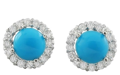 Turquoise Diamond Earrings 14K White Gold
