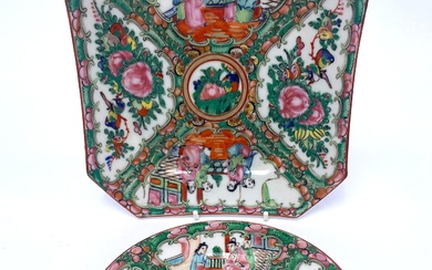 Two Chinese Canton Famille Rose Porcelain Plates Depicting Figural & Floral Motifs