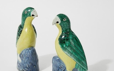 Two Chinese export porcelain models of parrots