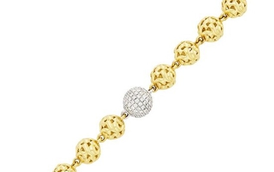 Two Color Gold and Diamond Ball Toggle Bracelet
