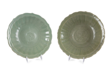 Two Longquan Celadon Glazed Porcelain Plates