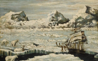 Two Paintings: Polar Bear Hunt in the Arctic, American School, Early 20th Century