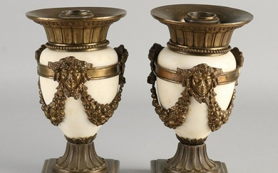 Two antique white marble jars with bronze.&#160 Circa