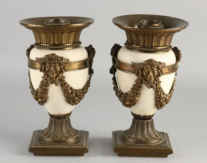 Two antique white marble jars with bronze.&#160 Circa