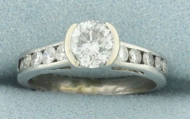 Unique Half Bezel Diamond Engagement Ring in Platinum