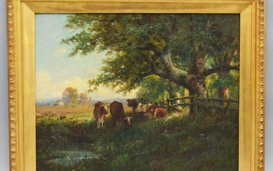 Upscale Illegibly Signed Antique O/C of Cows
