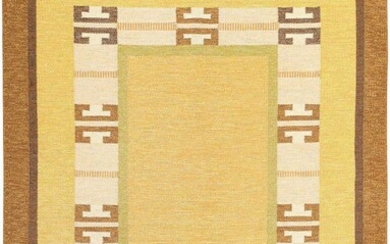 VINTAGE SWEDISH FLATWOVEN CARPET DESIGNED BY INGEGERD SILOW, SIGNED 'IS'. 9 ft 2 in x 6 ft 5 in (2.79 m x 1.96 m).
