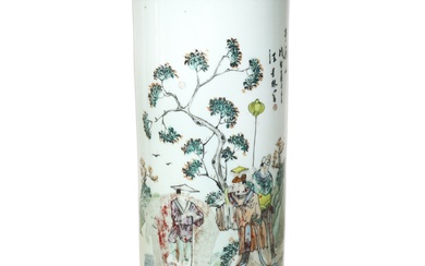 Vaso cinese a rollo cilindrico in porcellana famiglia rosa dinastia Quinq, nineteen° secolo