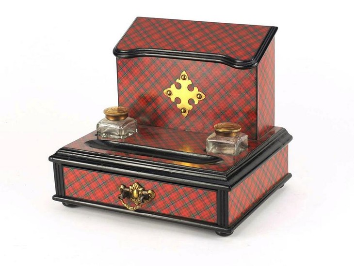 Victorian Tartanware desk stand, fitted with a letter
