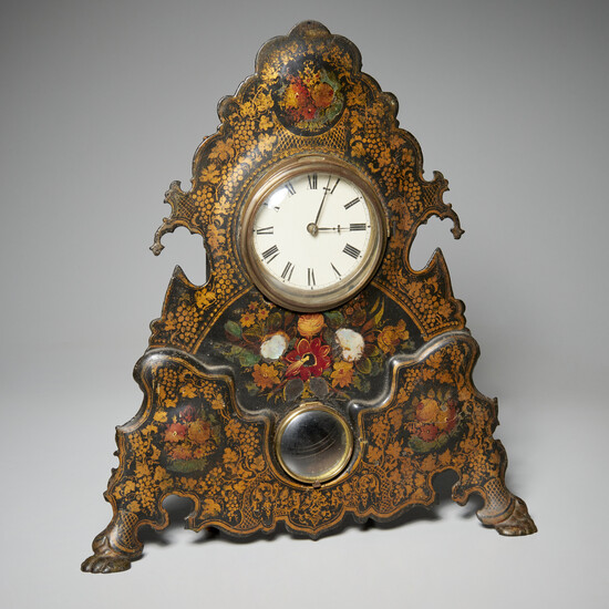 Victorian gilt & painted iron mantel clock