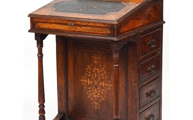 Victorian inlaid walnut and rosewood Davenport with lift up ...