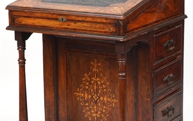 Victorian inlaid walnut and rosewood Davenport with lift up ...