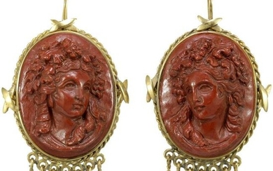 Victorian jasper cameos 14K gold earrings