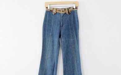 Vintage 70S Laura Denim Jeans With Leather 28 X 32