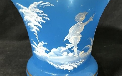 Vintage Blue Hand Painted West German Glass Vase