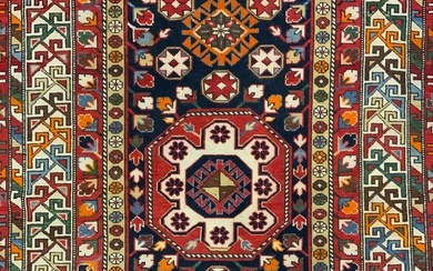 Vintage Handmade Caucasian Fringed Wool Rug