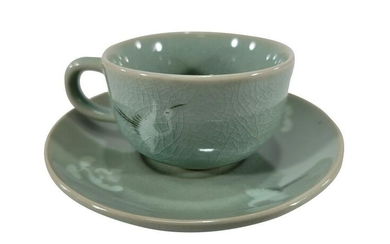 Vintage Oriental celadon porcelain cup