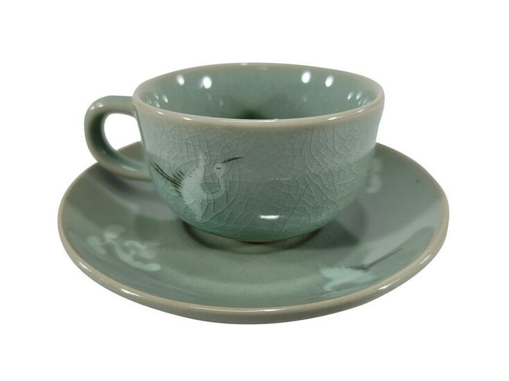 Vintage Oriental celadon porcelain cup