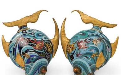 Vintage Pair Of Chinese Cloisonne Fish