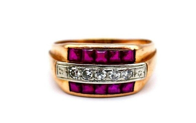 Vintage Rose Gold Diamond Ruby Men Ring