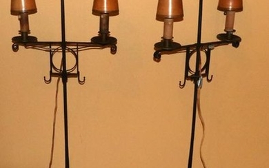 WROUGHT IRON FLOOR LAMPS, PAIR, H 57"