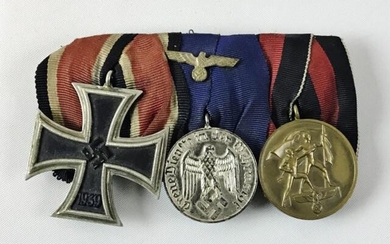 WW2 German Medal Bar, Three Medals w/ Ribbons